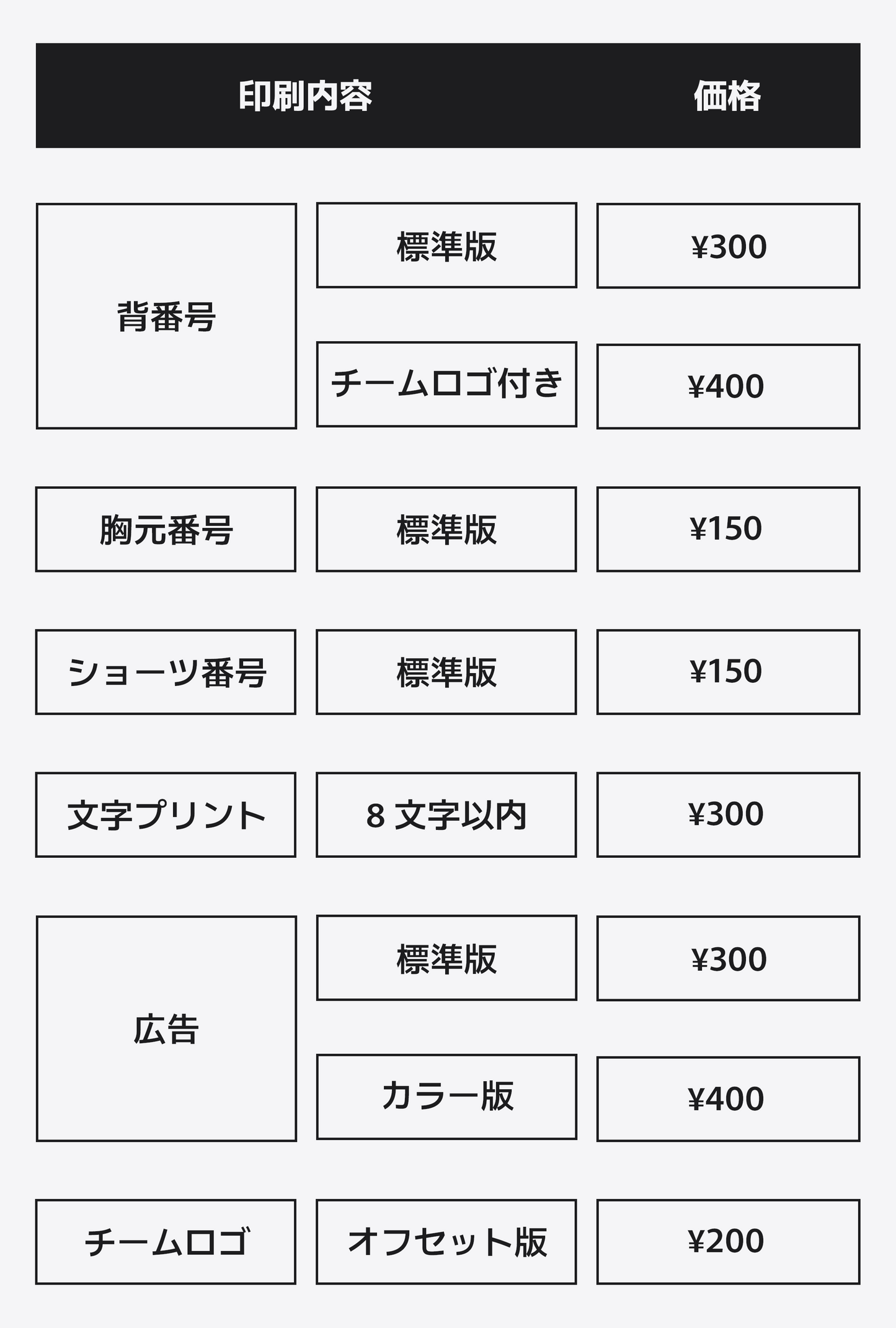 TEAM 印刷費用